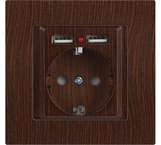 Розетка Intro Accent 641010, PE Schuko со шторками, 16А 250В 2хUSB, IP20, СУ, венге Б0063717