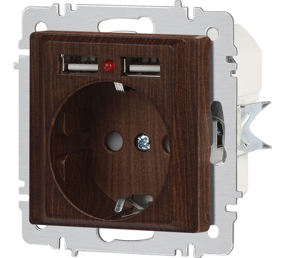 Розетка Intro Accent 641010, PE Schuko со шторками, 16А 250В 2хUSB, IP20, СУ, венге Б0063717