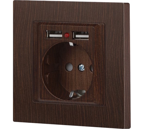 Розетка Intro Accent 641010, PE Schuko со шторками, 16А 250В 2хUSB, IP20, СУ, венге Б0063717