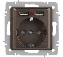 Розетка Intro Accent 641008, PE Schuko со шторками, 16А 250В 2хUSB, IP20, СУ, бронза Б0063704