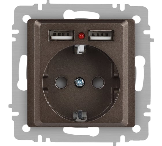 Розетка Intro Accent 641008, PE Schuko со шторками, 16А 250В 2хUSB, IP20, СУ, бронза Б0063704 1