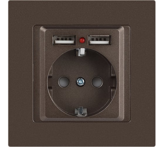 Розетка Intro Accent 641008, PE Schuko со шторками, 16А 250В 2хUSB, IP20, СУ, бронза Б0063704