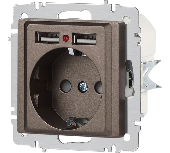 Розетка Intro Accent 641008, PE Schuko со шторками, 16А 250В 2хUSB, IP20, СУ, бронза Б0063704