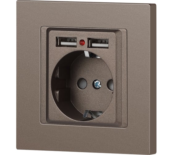 Розетка Intro Accent 641008, PE Schuko со шторками, 16А 250В 2хUSB, IP20, СУ, бронза Б0063704