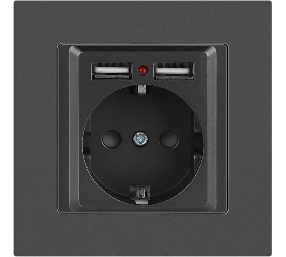 Розетка Intro Accent 641007 PE Schuko со шторками, 16А 250В 2хUSB, IP20, СУ, графит Б0063702