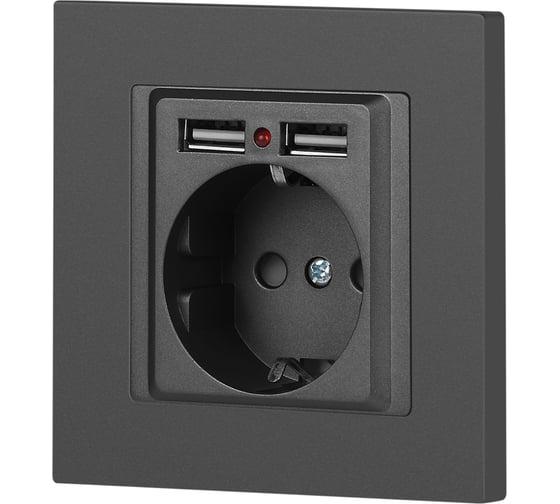 Розетка Intro Accent 641007 PE Schuko со шторками, 16А 250В 2хUSB, IP20, СУ, графит Б0063702