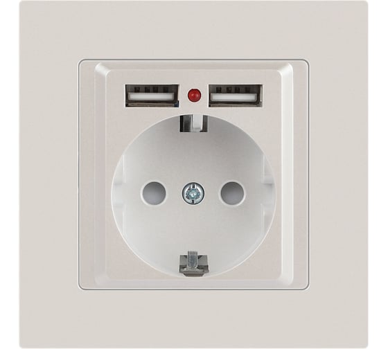 Розетка Intro Accent 641006, PE Schuko со шторками, 16А 250В 2хUSB, IP20, СУ, перламутр Б0063700