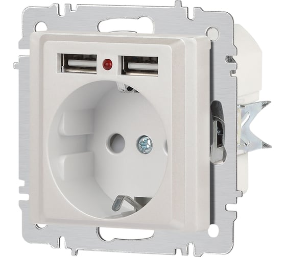 Розетка Intro Accent 641006, PE Schuko со шторками, 16А 250В 2хUSB, IP20, СУ, перламутр Б0063700