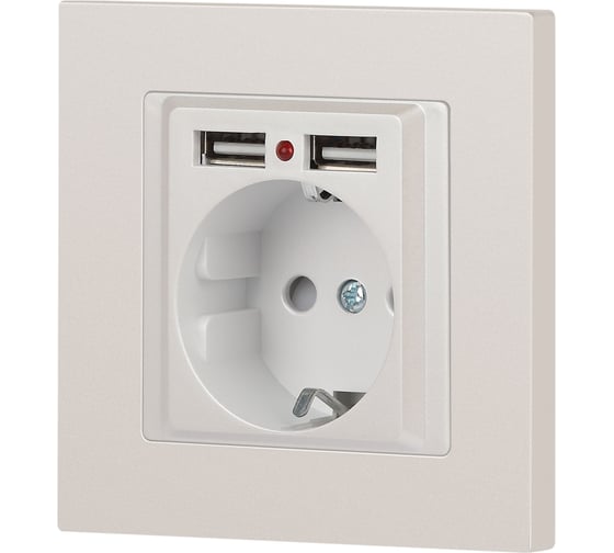 Розетка Intro Accent 641006, PE Schuko со шторками, 16А 250В 2хUSB, IP20, СУ, перламутр Б0063700