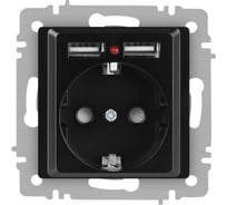 Розетка Intro Accent 641005, PE Schuko со шторками, 16А 250В 2хUSB, IP20, СУ, антрацит Б0063698