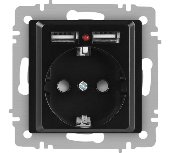 Розетка Intro Accent 641005, PE Schuko со шторками, 16А 250В 2хUSB, IP20, СУ, антрацит Б0063698