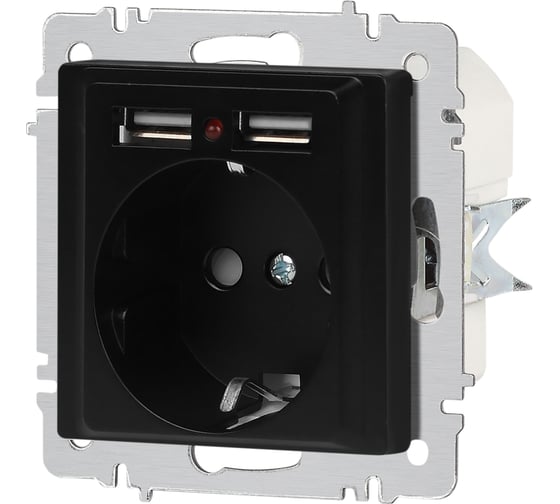 Розетка Intro Accent 641005, PE Schuko со шторками, 16А 250В 2хUSB, IP20, СУ, антрацит Б0063698