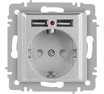 Розетка Intro Accent 641003, PE Schuko со шторками, 16А 250В 2хUSB, IP20, СУ, алюминий Б0063694