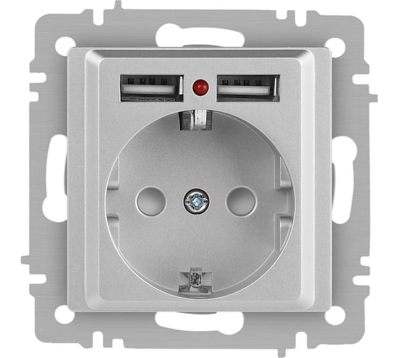 Розетка Intro Accent 641003, PE Schuko со шторками, 16А 250В 2хUSB, IP20, СУ, алюминий Б0063694
