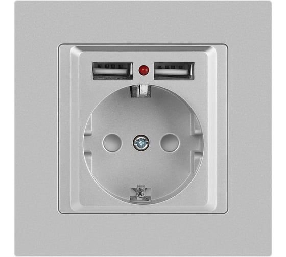 Розетка Intro Accent 641003, PE Schuko со шторками, 16А 250В 2хUSB, IP20, СУ, алюминий Б0063694
