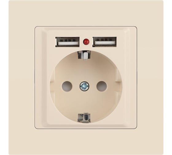 Розетка Intro Accent 641002, PE Schuko со шторками, 16А 250В 2хUSB, IP20, СУ, слоновая кость Б0063692