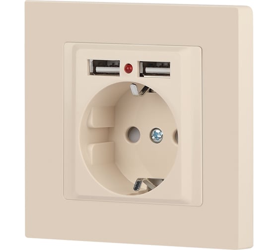 Розетка Intro Accent 641002, PE Schuko со шторками, 16А 250В 2хUSB, IP20, СУ, слоновая кость Б0063692