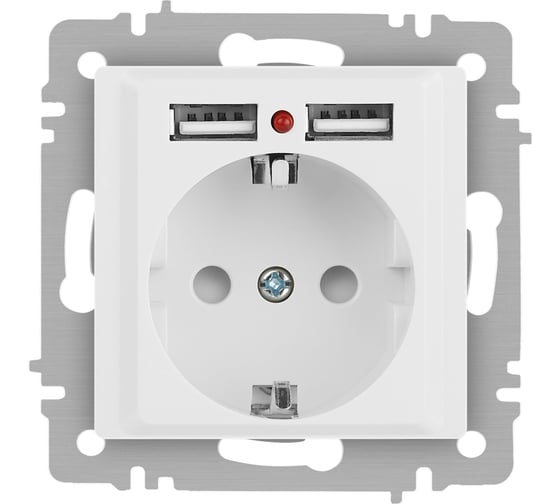 Розетка Intro Accent 641001М, PE Schuko со шторками, 16А 250В 2хUSB, IP20, СУ, белый матовый Б0063691