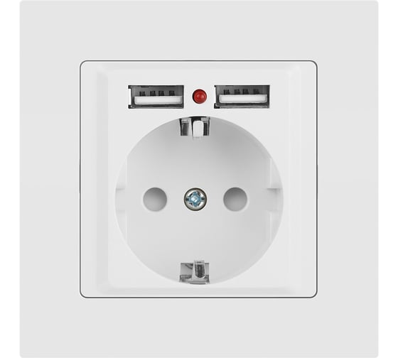 Розетка Intro Accent 641001М, PE Schuko со шторками, 16А 250В 2хUSB, IP20, СУ, белый матовый Б0063691