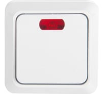 Выключатель одноклавишный General Lighting Systems открытой установки, накладной, с подсветкой, IP20 ,10А - 250В, белый серия "Альфа", упаковка 10 штук 477001