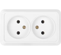 Розетка двойная General Lighting Systems 2П открытой установки, накладная, IP20, 10А, 250В, керамика, белая, серия "Альфа", упаковка 10 штук 477008
