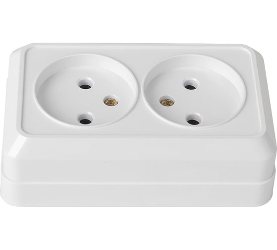 Розетка двойная General Lighting Systems 2П открытой установки, накладная, IP20, 10А, 250В, керамика, белая, серия "Альфа", упаковка 10 штук 477008