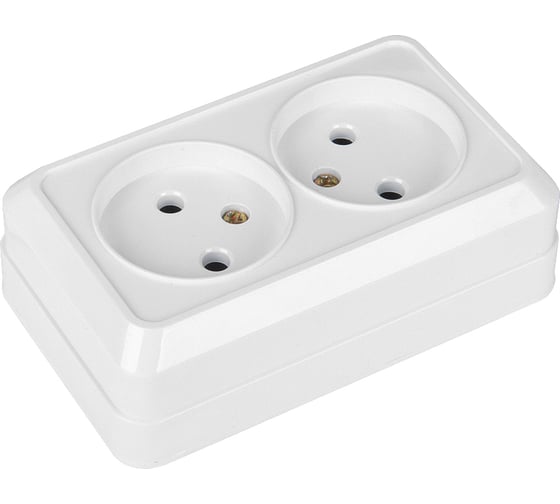 Розетка двойная General Lighting Systems 2П открытой установки, накладная, IP20, 10А, 250В, керамика, белая, серия "Альфа", упаковка 10 штук 477008