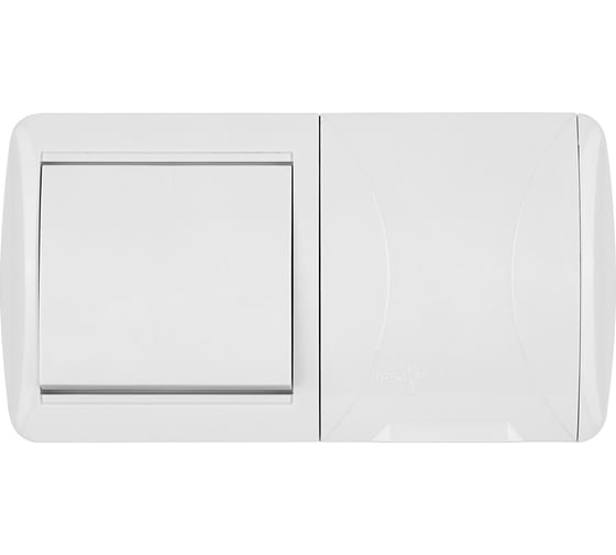 Блок TDM ELECTRIC выключатель 1-клавишный 10А + розетка 2П+З 16А с защитными шторками, с крышкой, упаковка 5 штук, IP54 белый "Селигер" SQ1818-0020