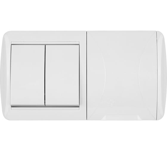 Блок TDM ELECTRIC выключатель 2-клавишный. 10А + розетка 2П+З 16А с защитными шторками, с крышкой, упаковка 5 штук, IP54 белый "Селигер" SQ1818-0022