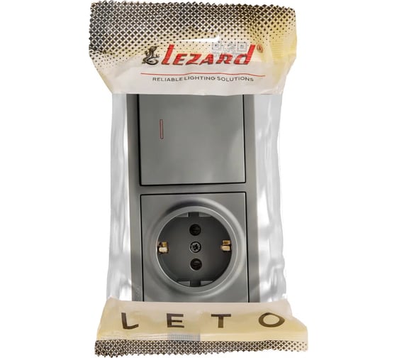 Выключатель с подсветкой и розетка Lezard LETO с/з, платина горизонталь 752-3500-170BIP