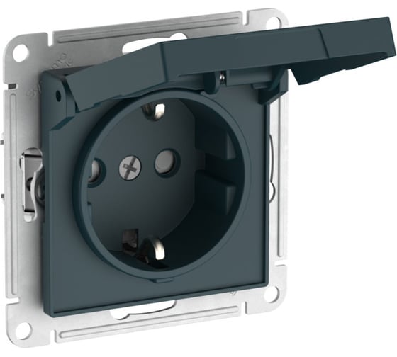 Розетка Systeme Electric ATLASDESIGN с заземлением, со шторками, с крышкой, 16А, IP20, мех., быстрозажим. клем., ИЗУМРУД ATN000846S