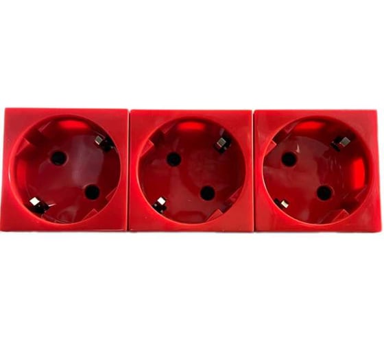 Розетка электрическая SPL 3x2К+З со шторками, с безвинтовым зажимом, под углом 45гр, красный, 10 шт. 200022 1