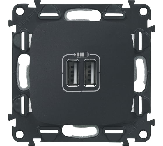 2-местная USB розетка Legrand Valena ALLURE Антрацит 240В/5В 1500мА с лицевой панелью 754998