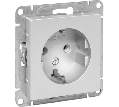 Механизм розетки EKF 16А, с заземлением, без шторок, алюминий Эпика UP1-SOA-110