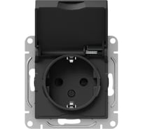 Механизм розетки EKF 16А, IP44, с заземлением, со шторками, c крышкой, чёрный Эпика UP1-SOB-111-44