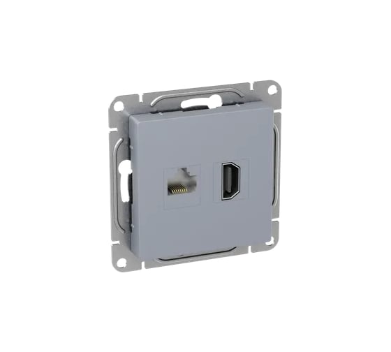 Механизм розетки EKF HDMI+RJ45 (cat5), алюминий Эпика UP1-SOA-HDMI+RJ45