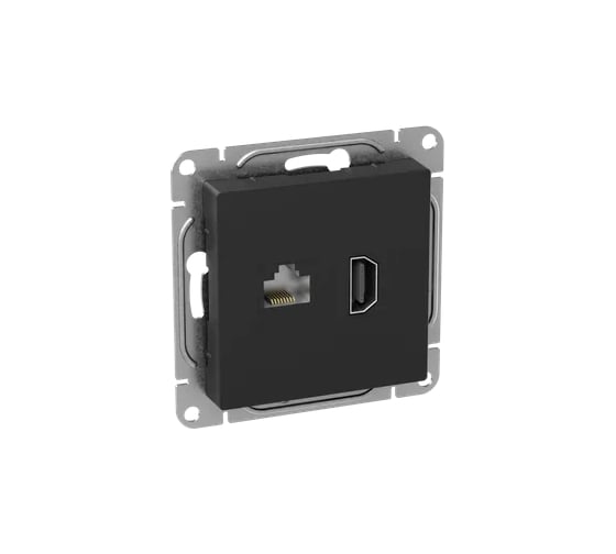 Механизм розетки EKF HDMI+RJ45 (cat5), чёрный Эпика UP1-SOB-HDMI+RJ45