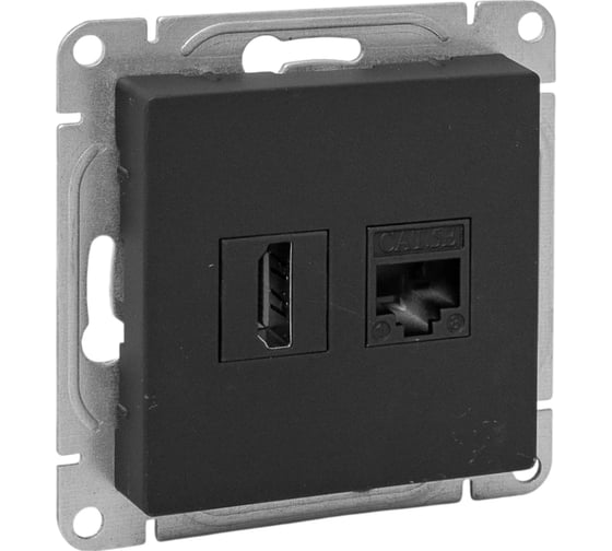 Механизм розетки EKF HDMI+RJ45 (cat5), чёрный Эпика UP1-SOB-HDMI+RJ45