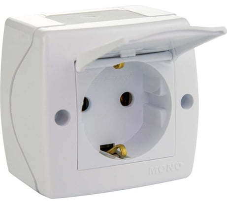 Розетка с крышкой MONO ELECTRIC Octans, с заземлением, белая 104-010107-118