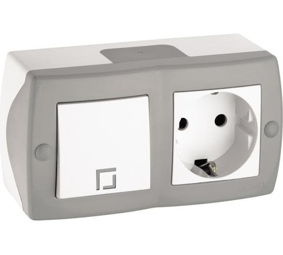 1-клавишный выключатель+розетка с заземлением MONO ELECTRIC Octans, серый 104-020001-180 1