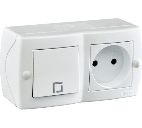 1-клавишный выключатель+розетка без заземления MONO ELECTRIC Octans, белый 104-010101-185