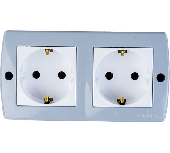 2-я розетка MONO ELECTRIC Octans, с заземлением, серая 104-020007-120