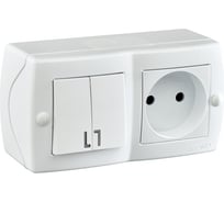 2-клавишный выключатель+розетка без заземления MONO ELECTRIC Octans, белый 104-010101-182