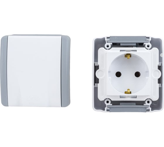 Розетка с крышкой MONO ELECTRIC Octans, с заземлением, IP54 154-020007-117, серый