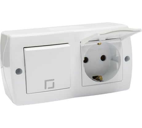 1-клавишный выключатель+розетка с крышкой с заземлением MONO ELECTRIC Octans, белый 104-010101-183