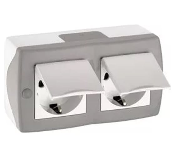 2-я розетка с крышкой MONO ELECTRIC Octans, с заземлением, серая 104-020001-184
