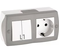 2-клавишный выключатель+розетка с заземлением MONO ELECTRIC Octans, серый 104-020001-181