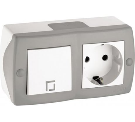 1-клавишный проходной выключатель+розетка с заземлением MONO ELECTRIC Octans, серый 104-020001-186