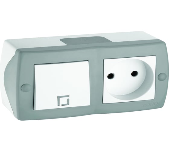 1-клавишный выключатель+розетка без заземления MONO ELECTRIC Octans, серый 104-020001-185