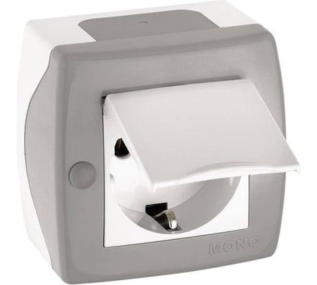 Розетка с крышкой MONO ELECTRIC Octans, с заземлением, серая 104-020007-118